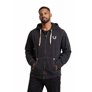 TRUE RELIGION World Tour Mens Small Long Sleeve Black Pullover Graphic Hoodie